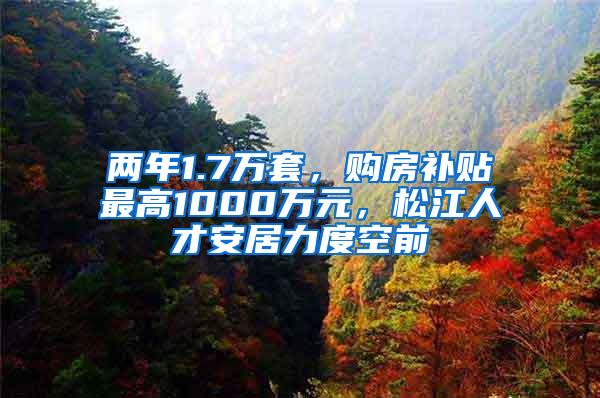 两年1.7万套，购房补贴最高1000万元，松江人才安居力度空前