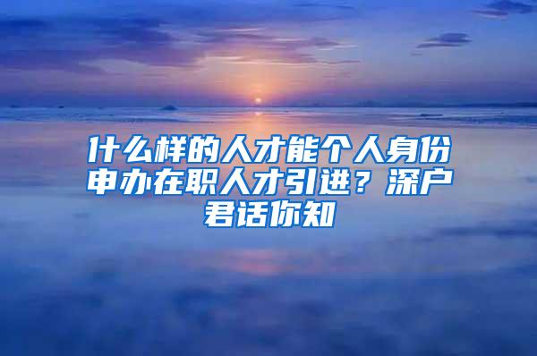 什么样的人才能个人身份申办在职人才引进？深户君话你知