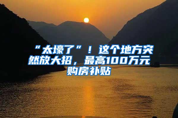 “太壕了”！这个地方突然放大招，最高100万元购房补贴