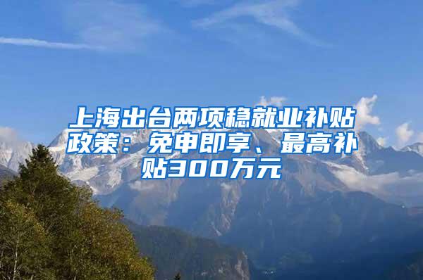 上海出台两项稳就业补贴政策：免申即享、最高补贴300万元