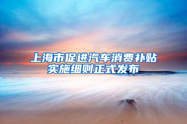 上海市促进汽车消费补贴实施细则正式发布