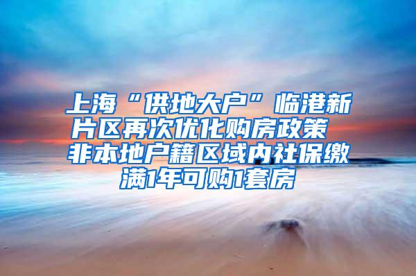 上海“供地大户”临港新片区再次优化购房政策 非本地户籍区域内社保缴满1年可购1套房