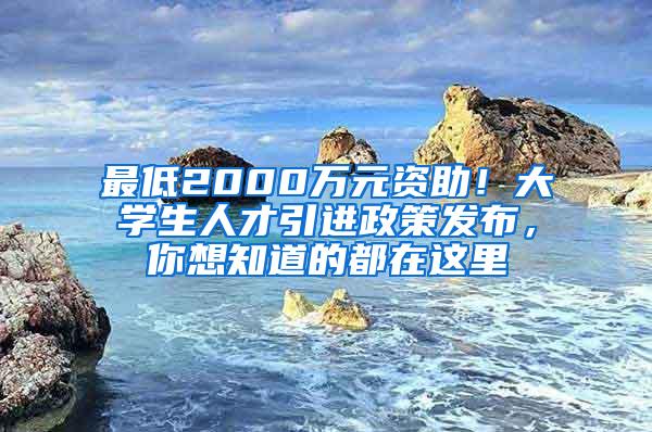 最低2000万元资助！大学生人才引进政策发布，你想知道的都在这里