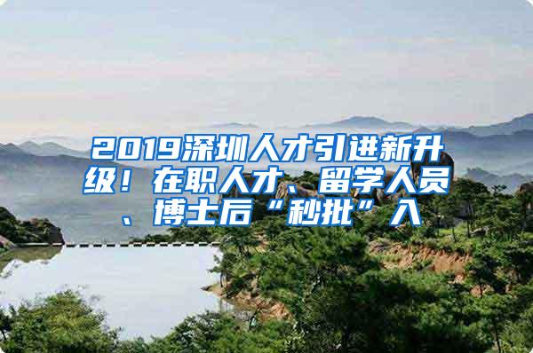 2019深圳人才引进新升级！在职人才、留学人员、博士后“秒批”入