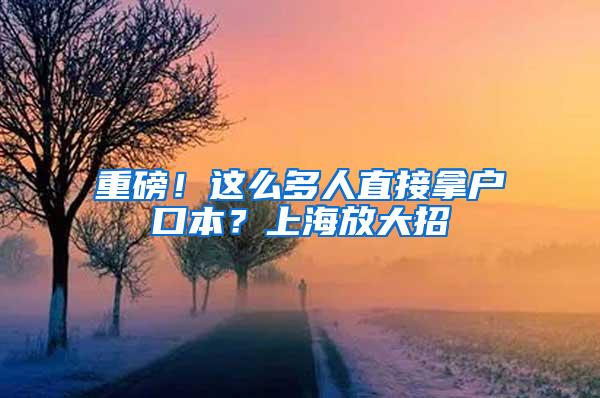 重磅！这么多人直接拿户口本？上海放大招