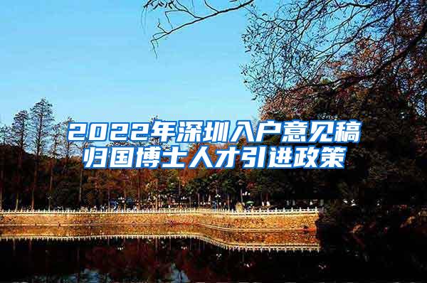 2022年深圳入户意见稿归国博士人才引进政策