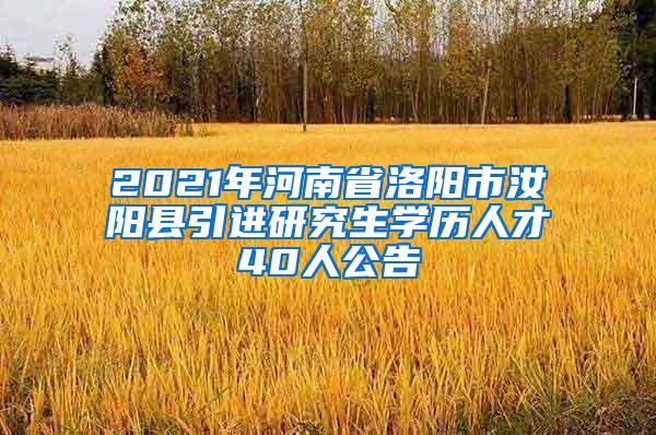 2021年河南省洛阳市汝阳县引进研究生学历人才40人公告