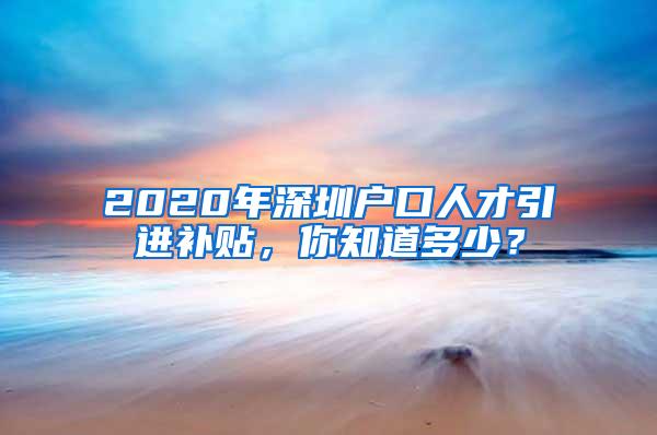 2020年深圳户口人才引进补贴，你知道多少？