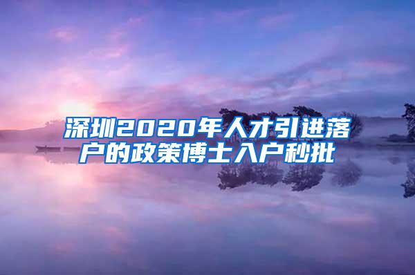 深圳2020年人才引进落户的政策博士入户秒批