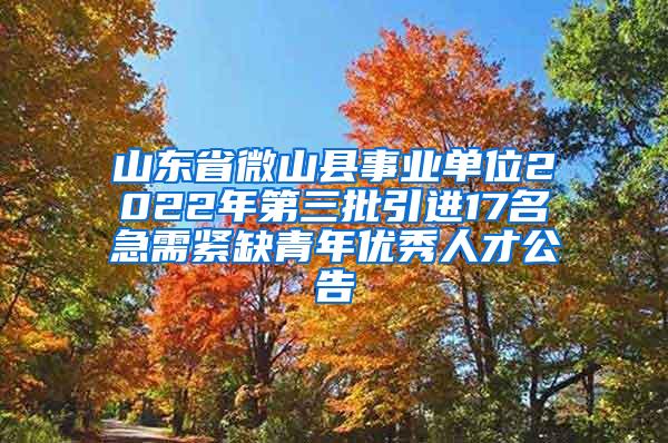 山东省微山县事业单位2022年第三批引进17名急需紧缺青年优秀人才公告