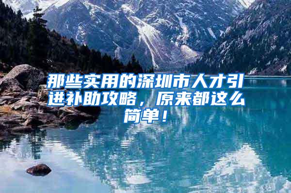 那些实用的深圳市人才引进补助攻略，原来都这么简单！