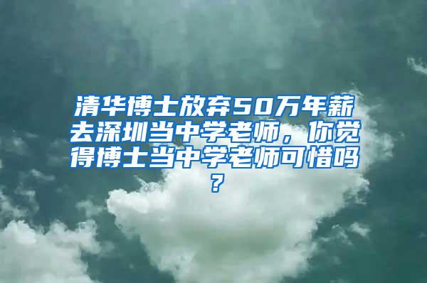 清华博士放弃50万年薪去深圳当中学老师，你觉得博士当中学老师可惜吗？