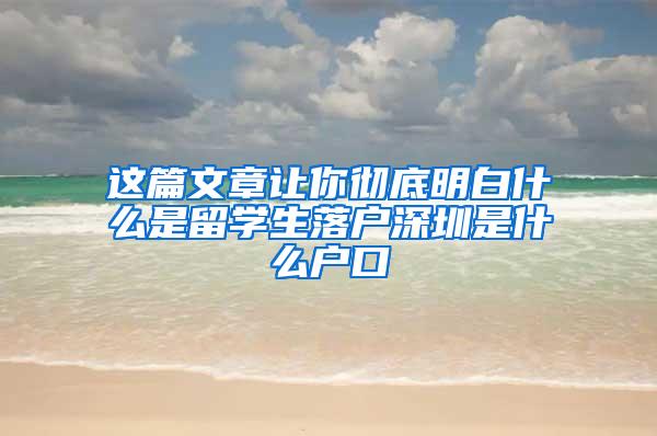 这篇文章让你彻底明白什么是留学生落户深圳是什么户口