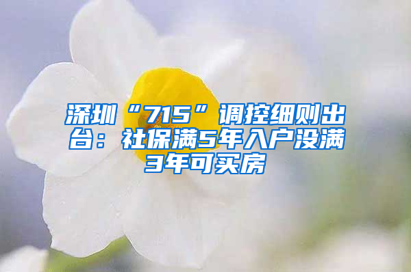 深圳“715”调控细则出台：社保满5年入户没满3年可买房