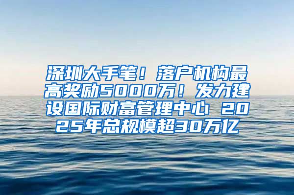 深圳大手笔！落户机构最高奖励5000万！发力建设国际财富管理中心 2025年总规模超30万亿