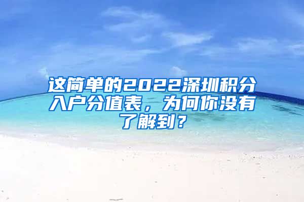 这简单的2022深圳积分入户分值表，为何你没有了解到？