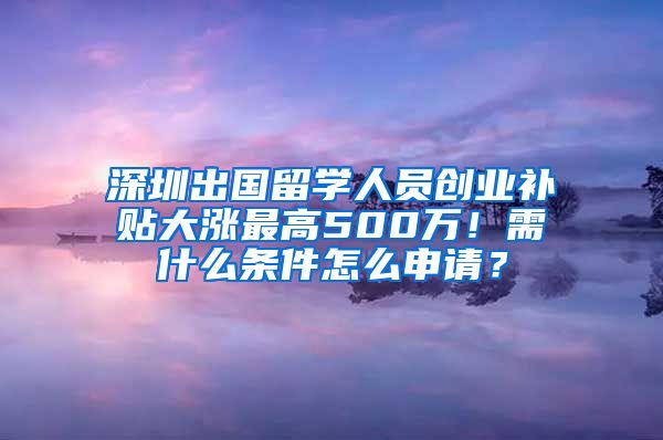 深圳出国留学人员创业补贴大涨最高500万！需什么条件怎么申请？