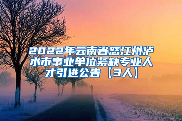 2022年云南省怒江州泸水市事业单位紧缺专业人才引进公告【3人】