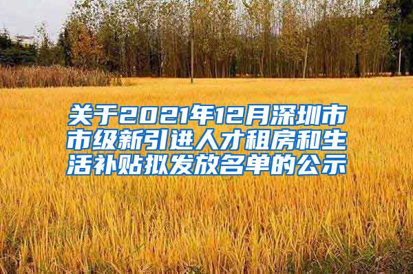 关于2021年12月深圳市市级新引进人才租房和生活补贴拟发放名单的公示