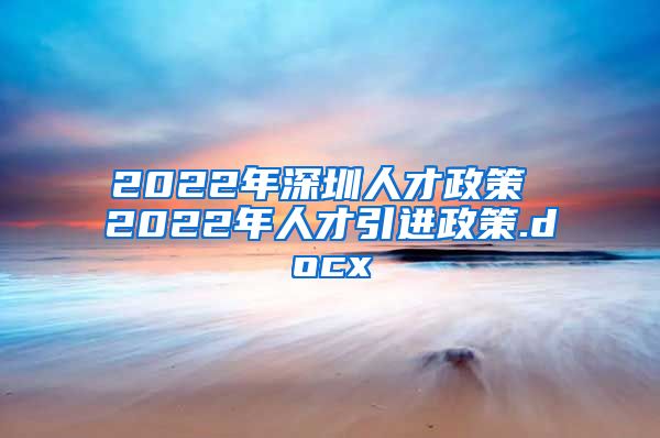 2022年深圳人才政策 2022年人才引进政策.docx