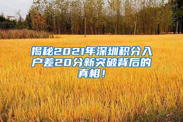 揭秘2021年深圳积分入户差20分新突破背后的真相！