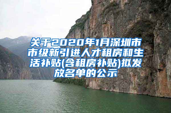 关于2020年1月深圳市市级新引进人才租房和生活补贴(含租房补贴)拟发放名单的公示