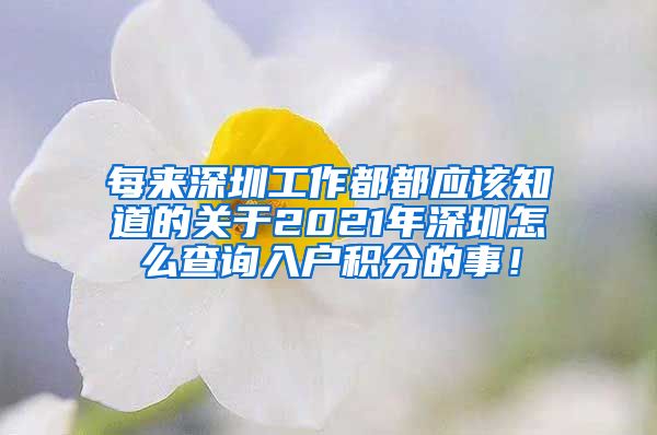 每来深圳工作都都应该知道的关于2021年深圳怎么查询入户积分的事！