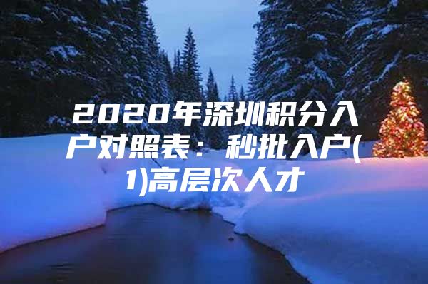 2020年深圳积分入户对照表：秒批入户(1)高层次人才