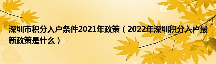 深圳市积分入户条件2021年政策（2022年深圳积分入户最新政策是什么）