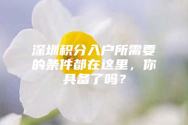 深圳积分入户所需要的条件都在这里，你具备了吗？