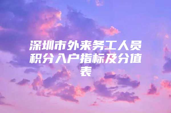 深圳市外来务工人员积分入户指标及分值表