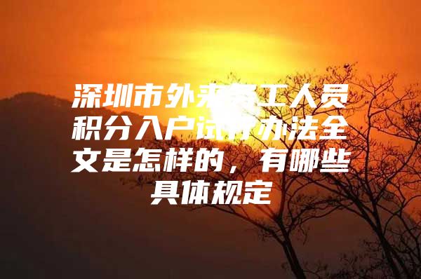 深圳市外来务工人员积分入户试行办法全文是怎样的，有哪些具体规定